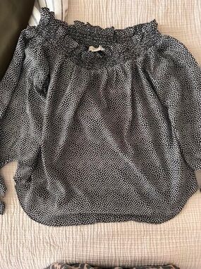 Smocked Off-Shoulder Blouse in Black and White